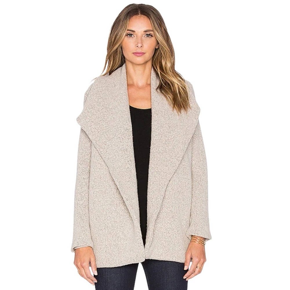 JAMES PERSE Virgin Wool Long Boucle Open Cardigan Sweater